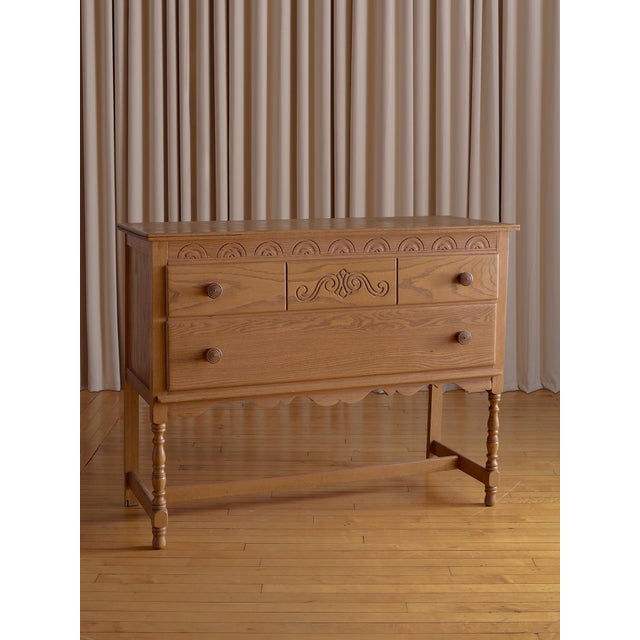 The Vintage Oak Two Drawer Carved Chest For Sale - Image 4 of 14