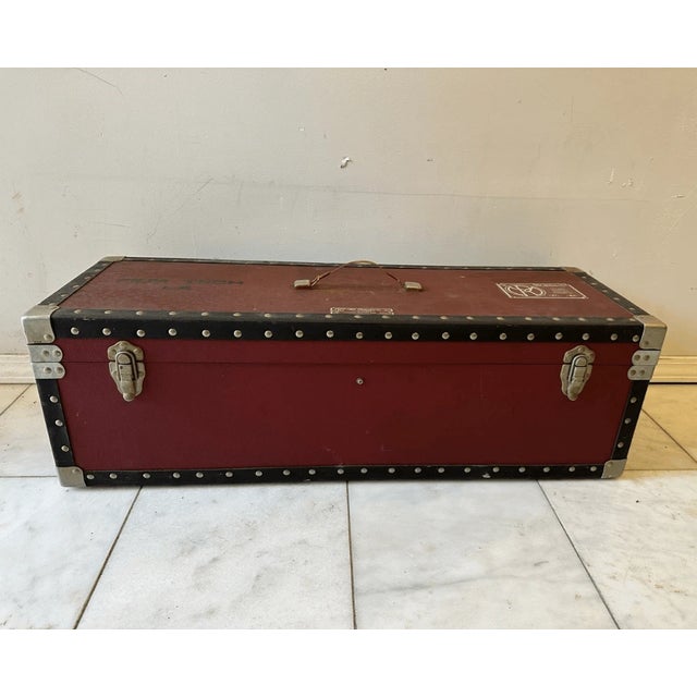 34 inches Length 12 inches width 13 inches height to the handle that handle is missing it’s leather part otherwise good...