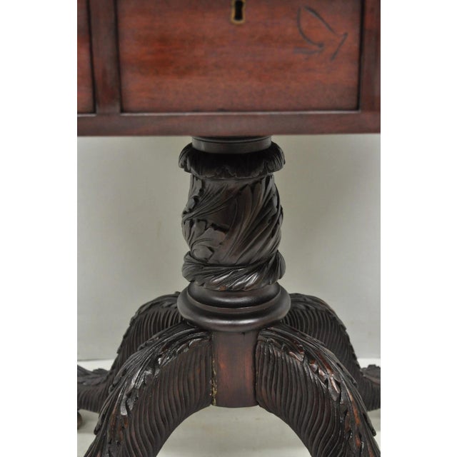 Antique American Empire Carved Paw Foot Pedestal Base Work Stand Side Table For Sale - Image 9 of 18
