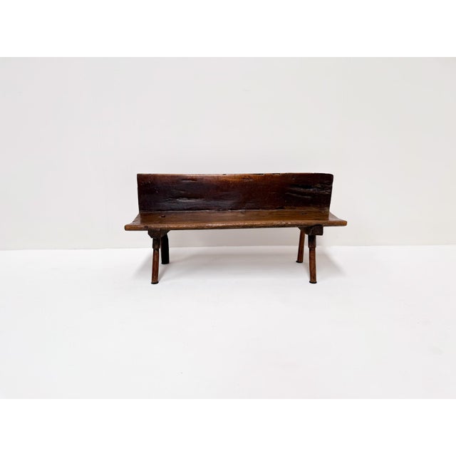 Small Antique Wooden Bench with Backrest, 1800s For Sale - Image 14 of 14