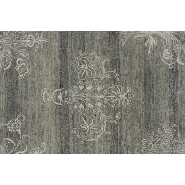 Rug & Kilim’s Block Print Rug With Gray Floral Vases and Vine Border For Sale In New York - Image 6 of 10
