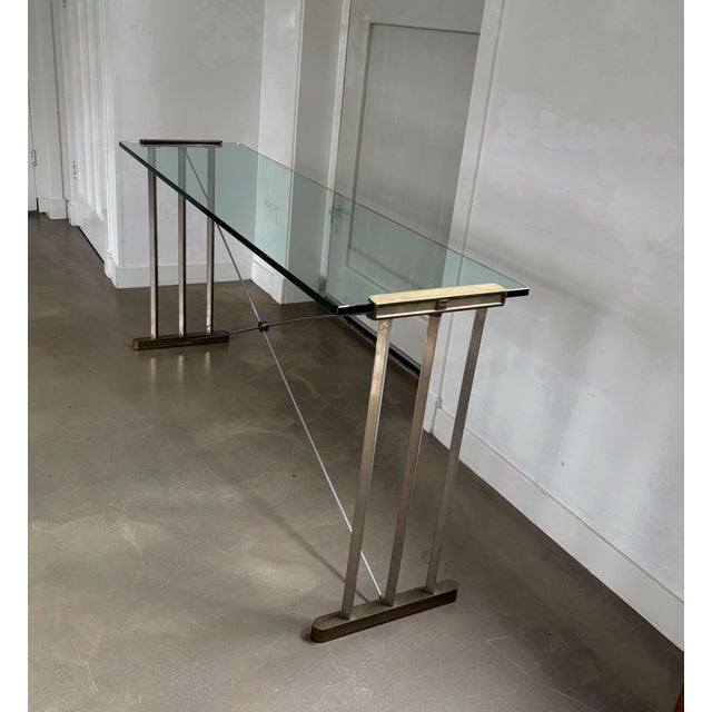 Peter Ghyczy Console Table with Brass Details and Glass Top by Peter Ghyczy, 1970s For Sale - Image 4 of 12