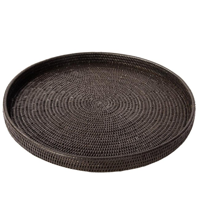 Artifacts Rattan Round Serving / Ottoman Tray in Tudor Black - 19" For Sale In Houston - Image 6 of 6