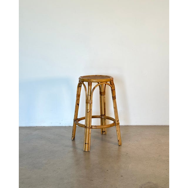 Light Yellow Bamboo and Wicker Bar Stool, 1970s For Sale - Image 8 of 8