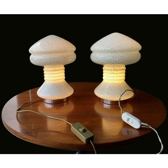 Mid-Century White and Grit Green Table Lamps, Set of 2, in Very Good conditions. Designed 1960 to 1969 European Plug (up...