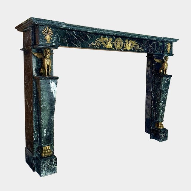 Traditional French Empire Egyptian Revival Marble and Ormolu Fireplace Mantel, 1820 For Sale - Image 3 of 11