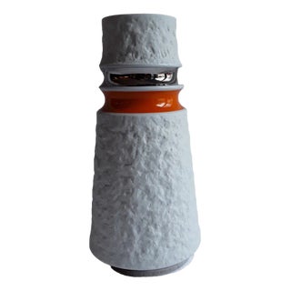 Mid-Century Porcelain Vase with Matt Relief Decor and Shiny Hollow Throats in Orange and Silver from Royal KPM, 1960s For Sale