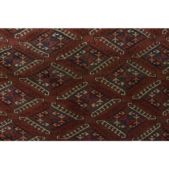 Mid 20th Century Hand-Knotted Antique Russian Yamut Rug in Red, White Tribal Dyrnak Pattern For Sale - Image 5 of 7