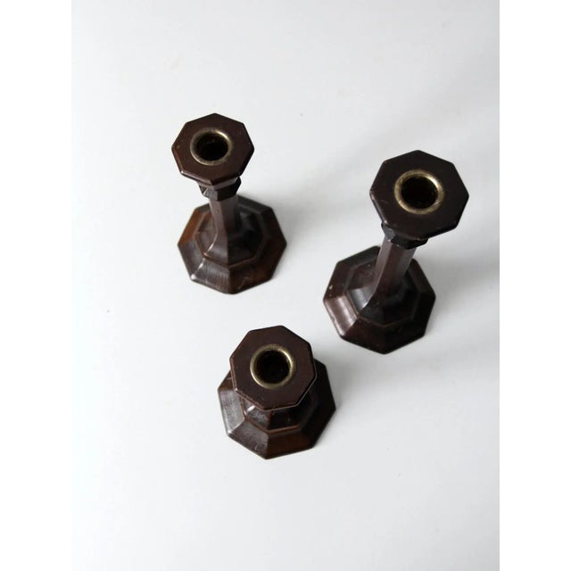 Vintage Wood Candlestick Holders Set of 3 For Sale - Image 9 of 11