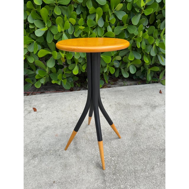 Mid-Century Modern Vintage Sculptural Four-Prong Drink Table in Hardwood and Black Metal For Sale - Image 3 of 12