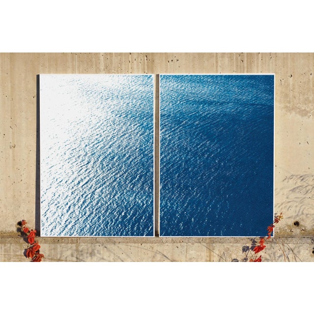 "Smooth Bay in the Mediterranean" Contemporary Diptych on Watercolor Paper Cyanotype - Set of 2 For Sale - Image 9 of 11