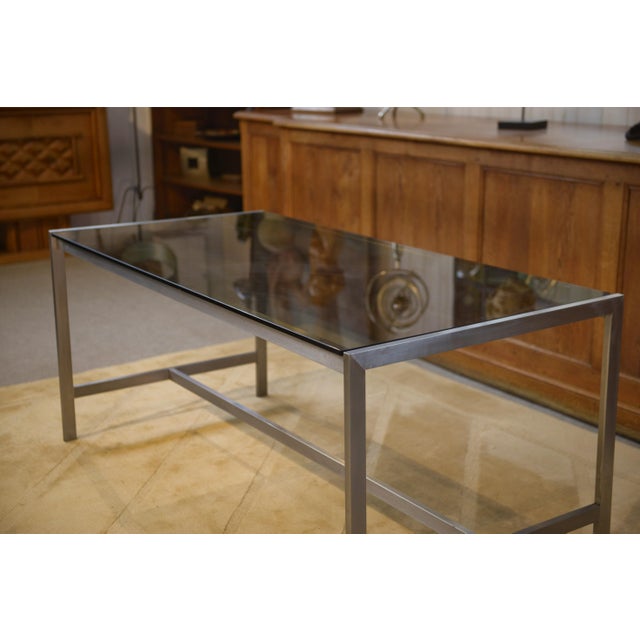Desk in Brushed Stainless Steel and Black Smoked Glass, 1980s For Sale - Image 3 of 12