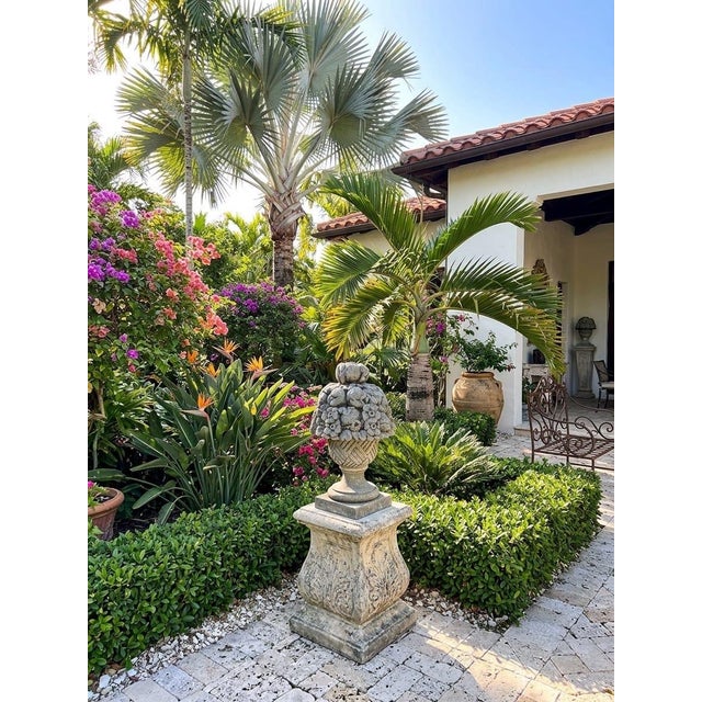 Stone Classical Cast Stone Fruit & Floral Basket Garden Ornament For Sale - Image 7 of 12