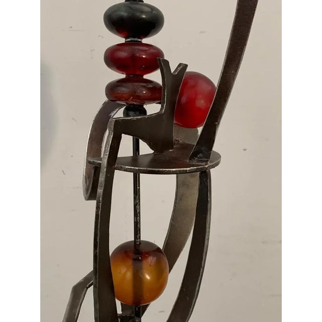 Unknown Artist, Futuristic Juggler Sculpture, Wrought Iron and Colored Resin For Sale - Image 8 of 12