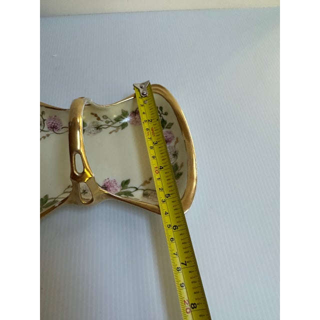 Brass Antique 1880s Limoges France Cottage Bon Bon Basket With Handle, Hand-Painted Floral Design With Heavy Gold Trim For Sale - Image 8 of 17
