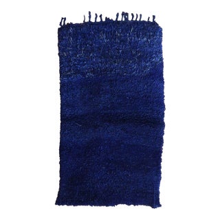 1980s Blue Indigo Bedside Rug - 5.5 X 3.2 Ft For Sale