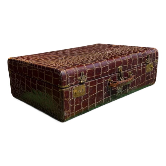 Mid-Century Crocodile Leather Suitcase Luggage Londonier London Leather Shoppe For Sale