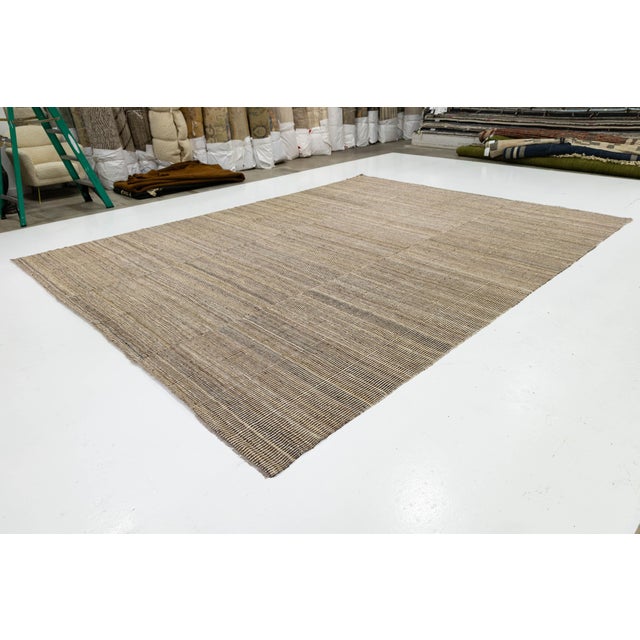 Taupe 12x15 Earthy Minimalism: Handmade Modern Kilim Wool Rug For Sale - Image 8 of 11