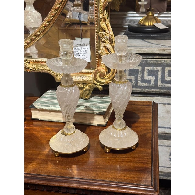 This Pair of French Rock Crystal Candlesticks is a stunning addition to any decorative collection. Made from luxurious...