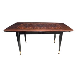 French Mid Century Macassar Ebony Parquetry Inlaid Expandable Dining Room Table W/ Leaves For Sale