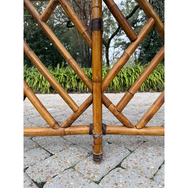 Mid-Century Organic Modern Palm Beach Chic Bamboo Dining Table With 6 Chairs - Set of 7 For Sale - Image 4 of 11