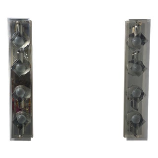 Mid-Century Modern Wall Lights in Smoke Glass with Chrome by Sische, 1970s, Set of 2 For Sale