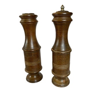 Vintage Wood Turned Salt and Pepper Mill Set- 2 Pieces For Sale