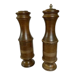 Vintage Wood Turned Salt and Pepper Mill Set- 2 Pieces