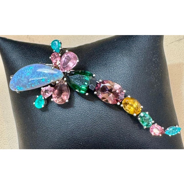 Opal, Green Tourmaline & Multi Color Stone Brooch /Pin 18 Kt Gold 13gm By Medina For Sale - Image 9 of 18