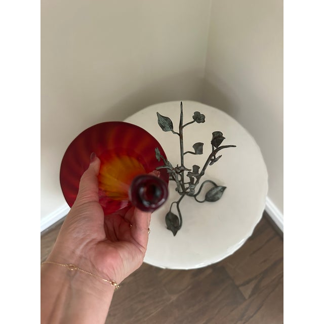 Vintage 1930s Morano Glass and Wrought Iron Trumpet Vase Attributed to Umberto Bellotto For Sale - Image 4 of 4