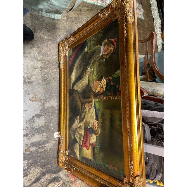 Mid 20th Century Le Blanc De Jardin (The Garden Bench) by James Tissot Oil on Canvas Reproduction by "Raymond" For Sale - Image 9 of 9