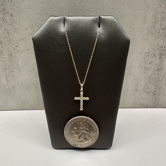 Natural Diamond Cross Necklace in 10kt Yellow Gold – 0.20ctw, 18in, New For Sale - Image 4 of 5