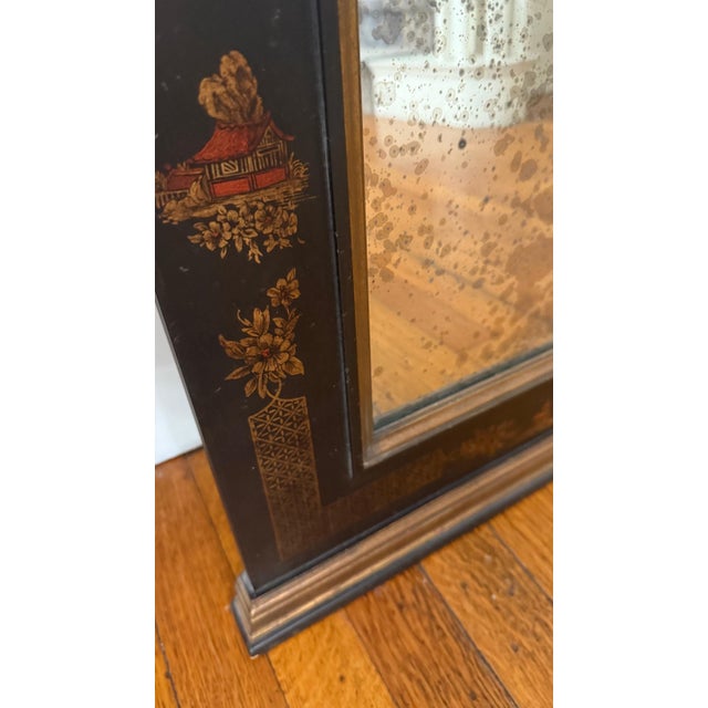 Black Late 20th Century Large Baker Furniture Chinoiserie Distressed Wall Mirror For Sale - Image 8 of 10