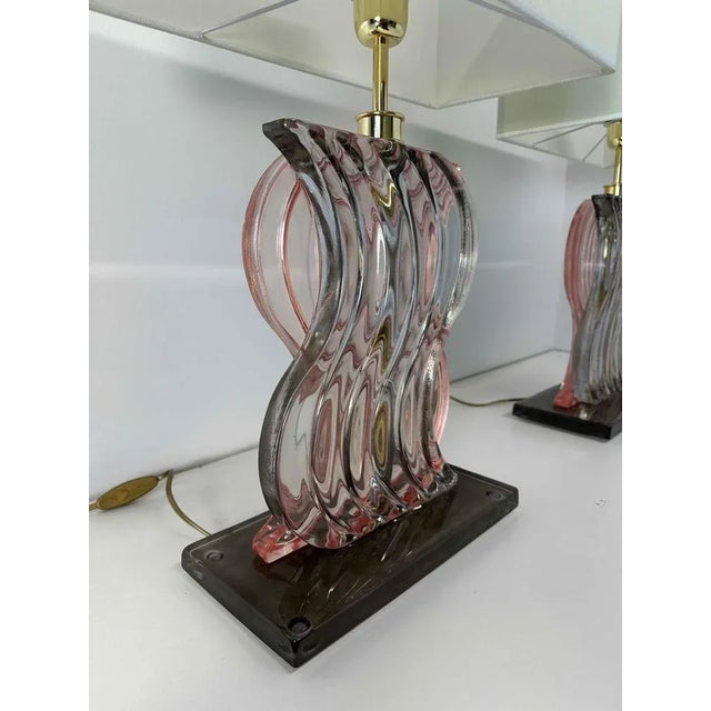 Art Deco Style Pink Murano Glass Table Lamps, 2000s, Set of 2 For Sale - Image 11 of 13