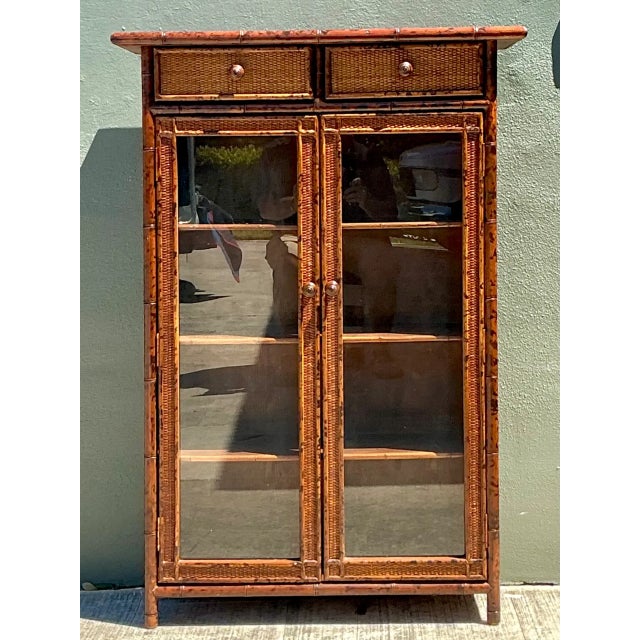 Vintage Tortoise Bamboo and Glass Cabinet For Sale In West Palm - Image 6 of 12