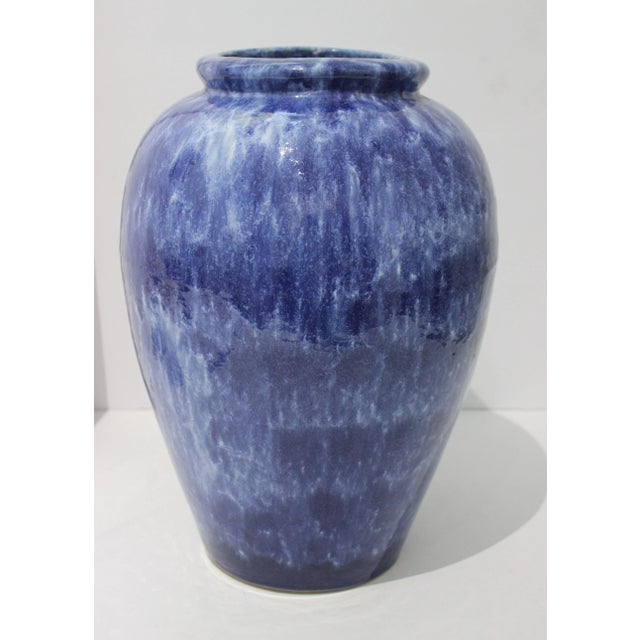 Mid-Century Modern Italian Artisan Mottled Blue Urn For Sale - Image 3 of 10