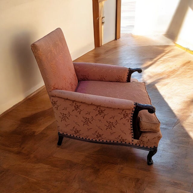 Victorian 1920s Victorian Carved Walnut Armchair and Ottoman For Sale - Image 3 of 12