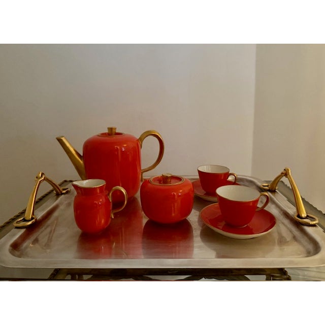 Ceramic 1930s Gio Ponti Rare Glamorous Art Deco Red Porcelain Espresso Service Set for Richard Ginori - 9 Piece Service For Sale - Image 7 of 7