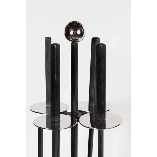 Danish MidCentury Modernist Fire Tool Set in Polished Nickel and Black
