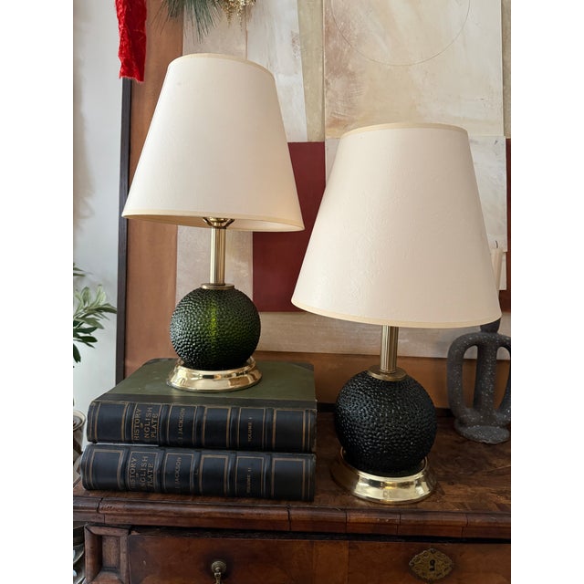 Green Vintage Swedish Green Textured Glass Table Lamps - A Pair For Sale - Image 8 of 12