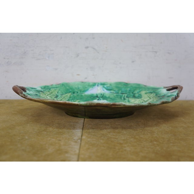 Antique English Majolica Porcelain Handled Fern Leaf Plate Platter 12" For Sale - Image 6 of 12