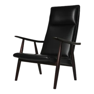 Mid 20th Century Hans Wegner for Getama High-Back in Black Leather