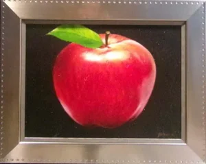 "Apple" Contemporary Fruit Still Life Oil Painting by Samay, Framed