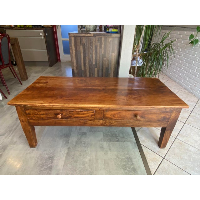 Rustic Farmhouse Coffee Table in Wood with Two Drawers, 1930s For Sale - Image 6 of 18