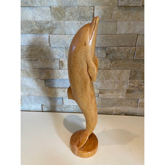Vintage Large Golden Hardwood Hand Carved Dolphin Statue For Sale - Image 10 of 12