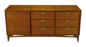 1950s Red Lion Parquetry Front Mahogany Nine-Drawer Dresser