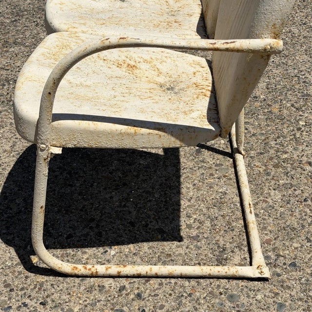 Vintage Art Deco Steel Metal Clam Shell Double Seat Porch Patio Loveseat - Pair For Sale - Image 16 of 18