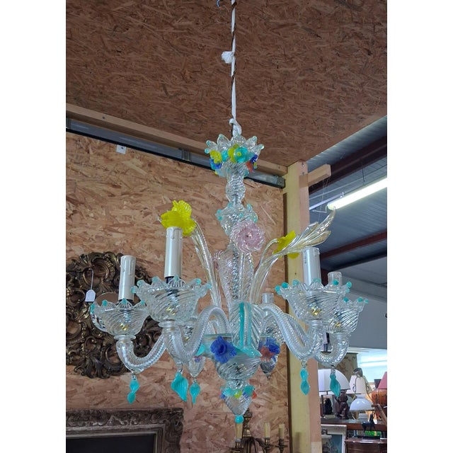 Venetian Chandelier in Polychrome Blown Glass Murano, 1950s For Sale - Image 3 of 7