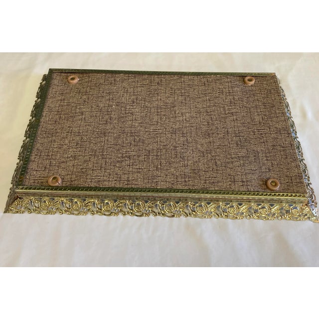 Brass Vintage Vanity Mirror Tray With Brass Rose Filigree Edging For Sale - Image 8 of 8
