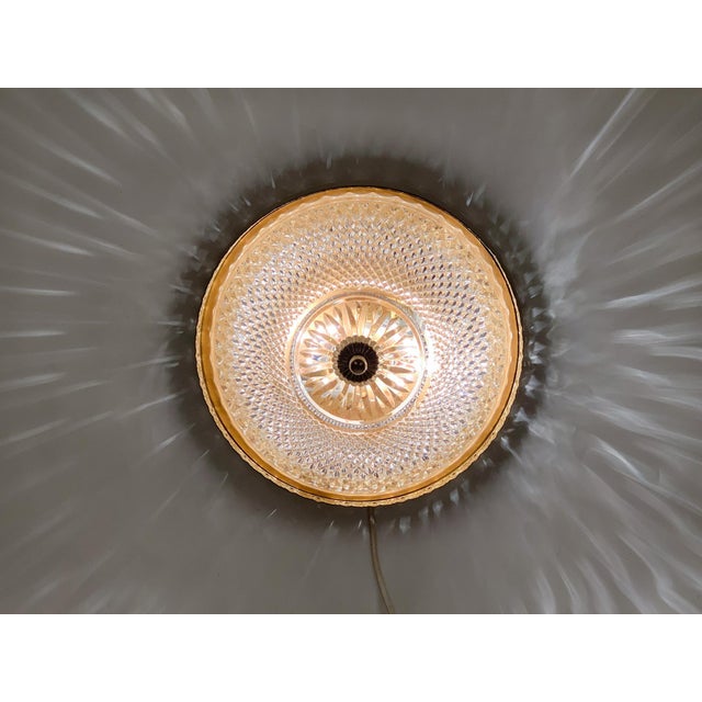 1960s Brass & Pressed Glass Flush Mount Fixture For Sale - Image 10 of 10
